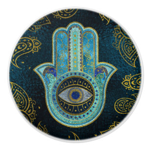 Dekorative Hamsa Hand mit Paisley-Hintergrund Keramikknauf
