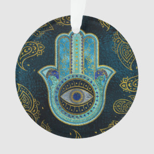 Dekorative Hamsa Hand mit Paisley-Hintergrund Ornament