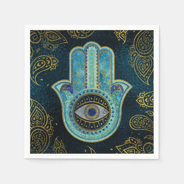 Dekorative Hamsa Hand mit Paisley-Hintergrund Serviette (Vorderseite)