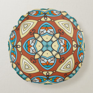 Dekorative Handgezeichnete nahtlose Muster. Farbli Rundes Kissen