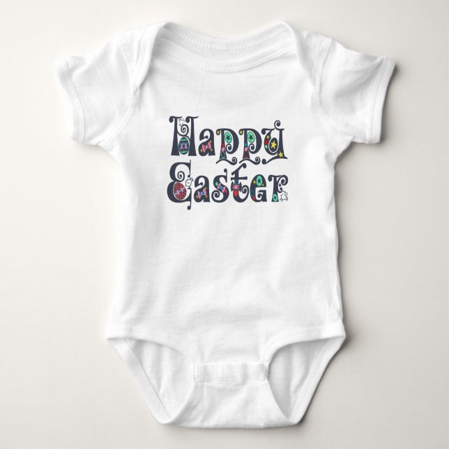 Dekorative Happy Oaster Typografy | Bodysuit Baby Strampler (Vorderseite)