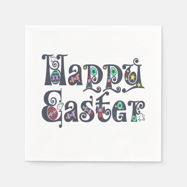 Dekorative Happy Oaster Typografy | Serviette (Vorderseite)