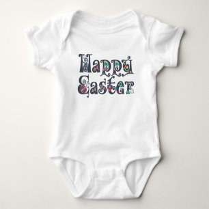 Dekorative Happy Ostertypografie  Karosserie Baby Strampler