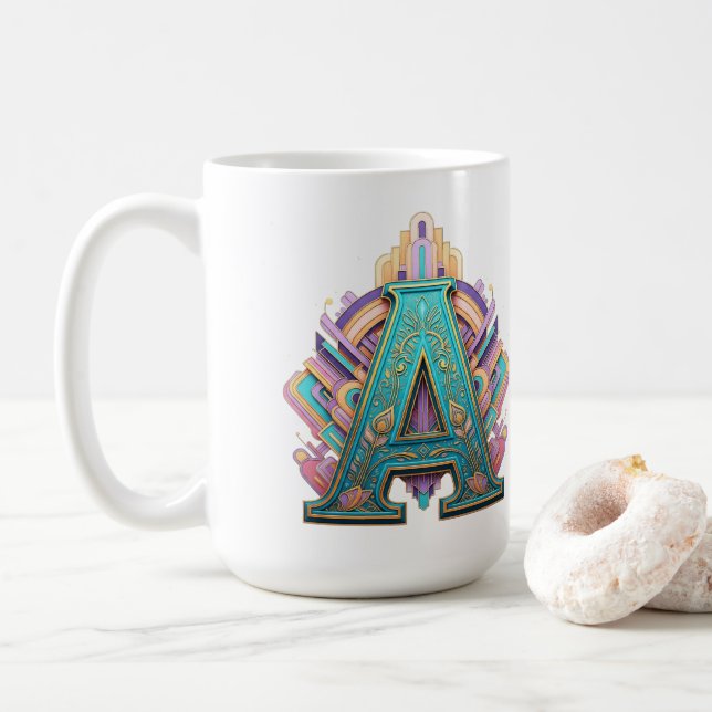 Dekorative Hauptstadt Letter "A" mit Art-Deco-Flai Kaffeetasse (Mit Donut)