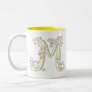 Dekorative Herz-Blumen-Kunst-Tasse des Monogramms Zweifarbige Tasse