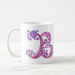 Dekorative Herzen u. Blumen des Monogramms B Tasse