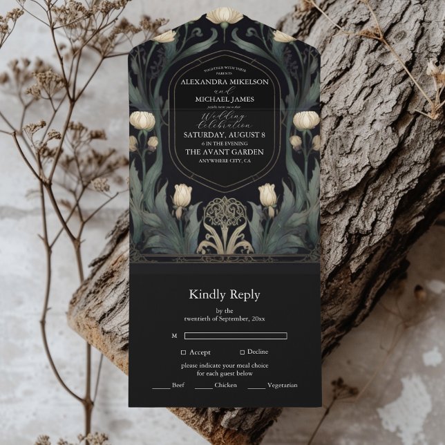 Dekorative Hochzeit europäischer floraler Jugendst All In One Einladung (Von Creator hochgeladen)