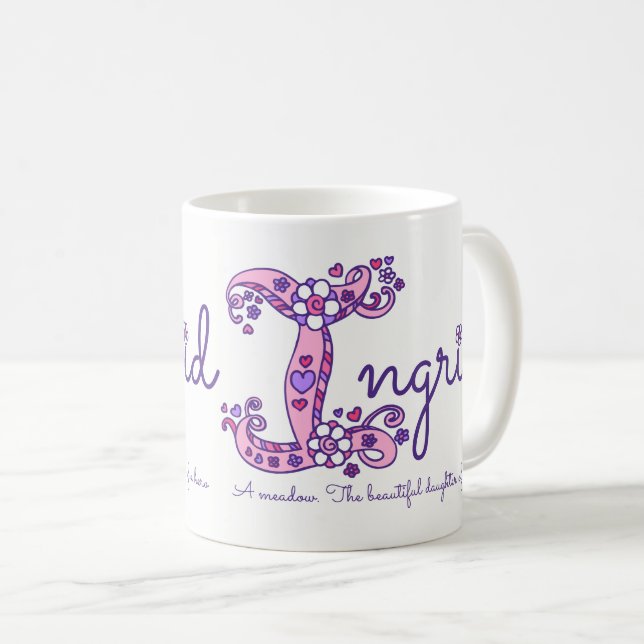 Dekorative I Monogramm-Tasse Ingridnamensbedeutung Kaffeetasse (VorderseiteRechts)
