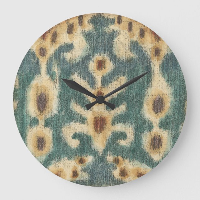 Dekorative Ikat Fabric Design von Chariklia Zarria Große Wanduhr (Vorderseite)