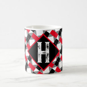 Dekorative klassische rote und schwarze Monogramm- Kaffeetasse