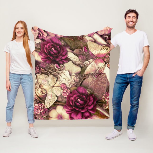 Dekorative Kollagenschmetterlinge und Rose Fleecedecke (Beispiel)