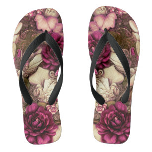 Dekorative Kollagenschmetterlinge und Rose Flip Flops