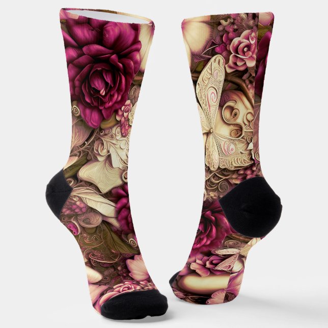 Dekorative Kollagenschmetterlinge und Rose Socken (Gewinkelt)