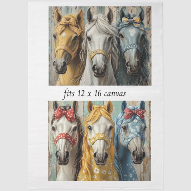 Dekorative Kunst 12x16 Whimsical 3-Panel-Pferde  Seidenpapier (Vorderseite)