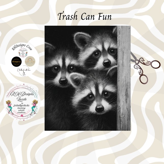 Dekorative Kunst mit 3 Waschbären hinter einer Sch Seidenpapier (Von Creator hochgeladen)