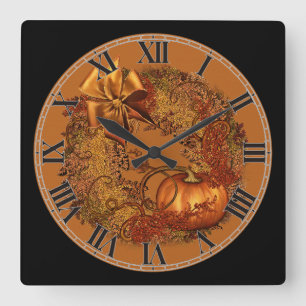 Dekorative Kürbiskürbis-Wreath-Platz-Uhr Quadratische Wanduhr