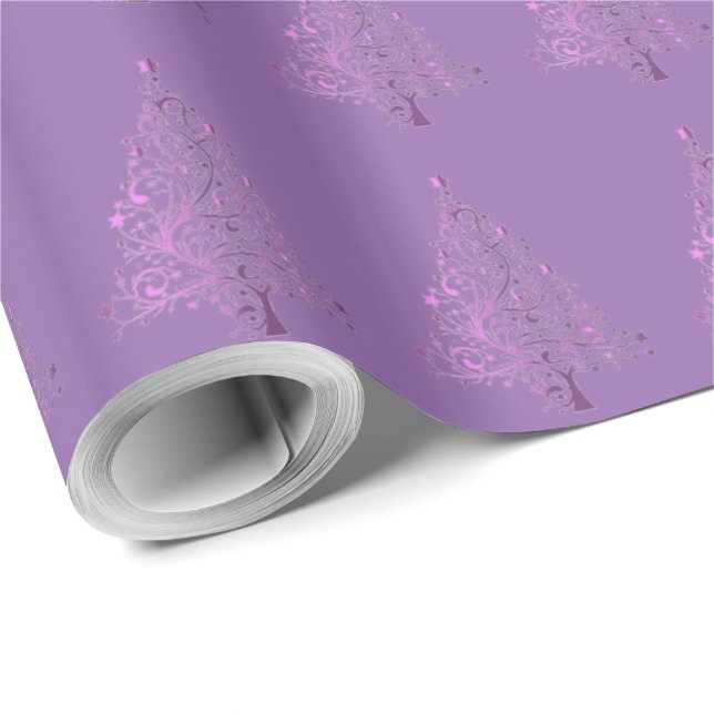 Dekorative Lavender Lila Weihnachtsbaummuster Geschenkpapier (Rolleneckpunkt)