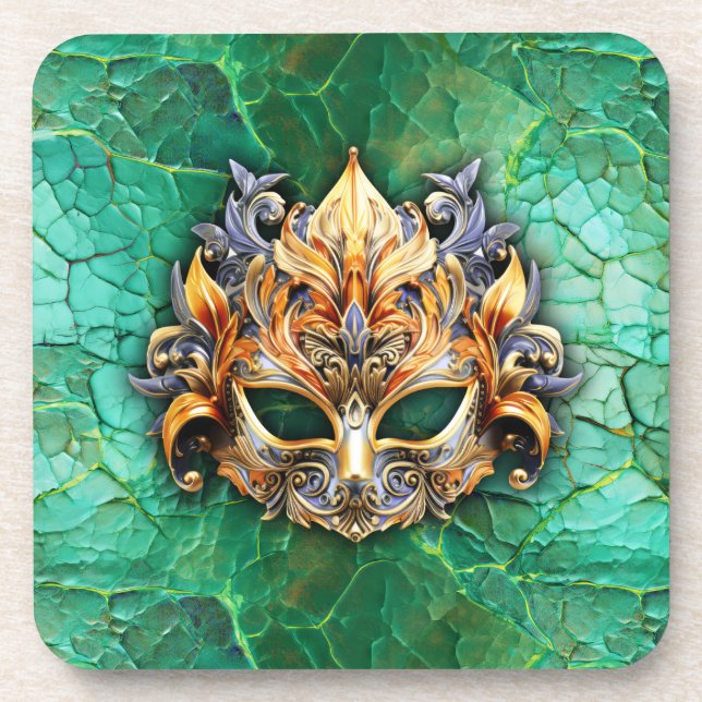 Dekorative Maske auf einem hellen GreenThrow-Kisse Getränkeuntersetzer (Vorderseite)