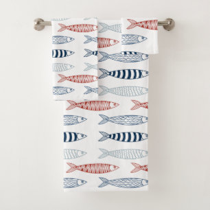 Dekorative mediterrane Sardinen Fischmuster Badhandtuch Set