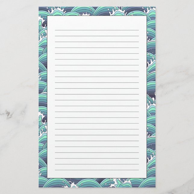 Dekorative Meereswellen Hintergrund Briefpapier (Vorderseite)