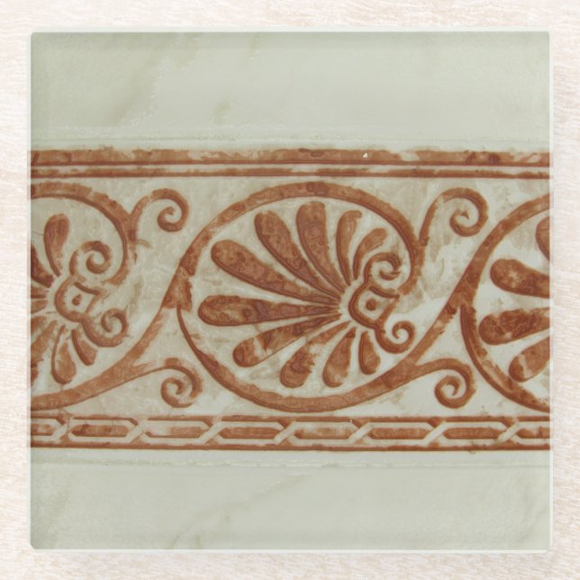 Dekorative Mittelmeerbrown-Grenze Glasuntersetzer (Vorderseite)