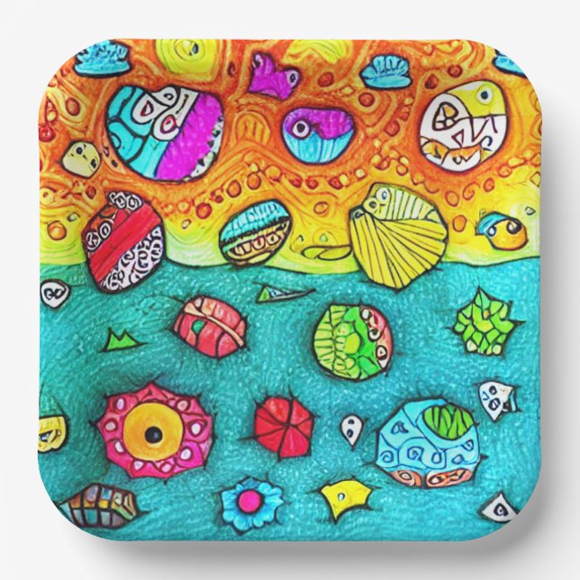 Dekorative Muscheln und Steine Pappteller (Vorderseite)