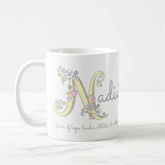 Dekorative N Monogramm-Tasse Nadianamensbedeutung Tasse (Links)