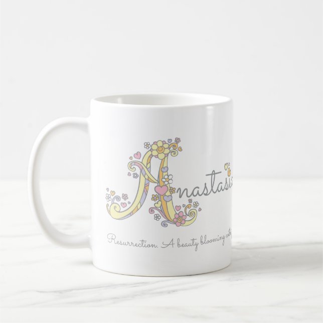 Dekorative Namensbedeutungs-Tasse Anastasias A Tasse (Links)