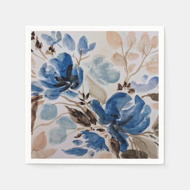 Dekorative Napkins (blaues Aquarell-Blumendesign) Serviette (Vorderseite)