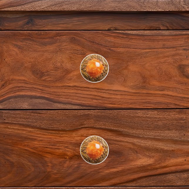 Dekorative Orange Brown Gold Scrollwork Orb Keramikknauf (Von Creator hochgeladen)