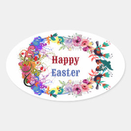Dekorative Ostereier Blumenmotiv Vögel Blütenblume Ovaler Aufkleber