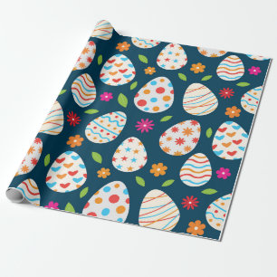 Dekorative Ostereier mit Blumen und Blättern  Geschenkpapier