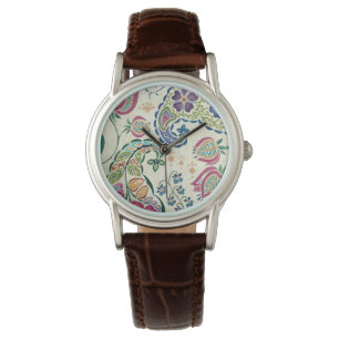 Dekorative Pfau und farbenfrohe Blume Armbanduhr