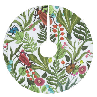 Dekorative Pflanze und Insekten: Nahtloses Design. Polyester Weihnachtsbaumdecke