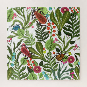 Dekorative Pflanze und Insekten: Nahtloses Design. Puzzle