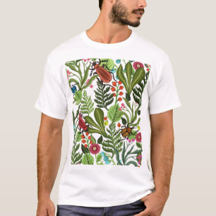 Dekorative Pflanze und Insekten: Nahtloses Design. T-Shirt