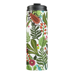 Dekorative Pflanze und Insekten: Nahtloses Design. Thermosbecher