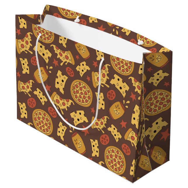Dekorative Pizza Muster Große Geschenktasche Geschenktüte (Rückseite Schrägansicht)