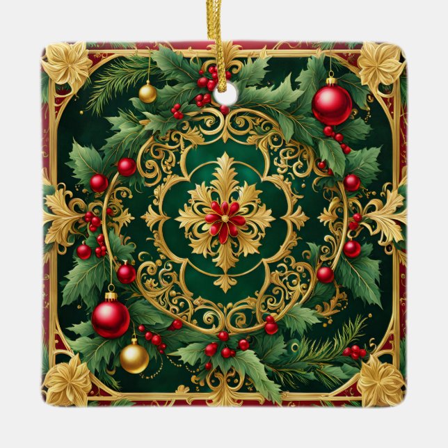 Dekorative Red Gold Green Weihnachtsfeiertage Keramikornament (Vorderseite)