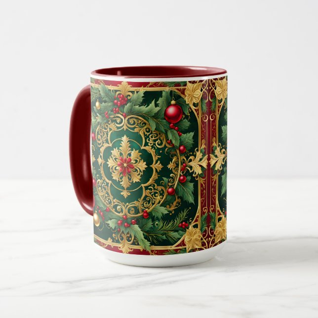 Dekorative Red Gold Green Weihnachtsfeiertage Tass Tasse (Vorderseite Links)