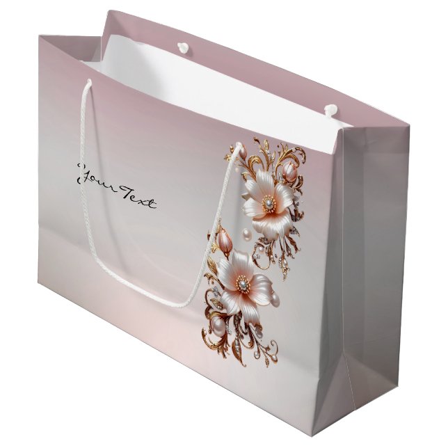 Dekorative rosa Blumen-Geschenktasche Große Geschenktüte (Vorderseite Schrägansicht)