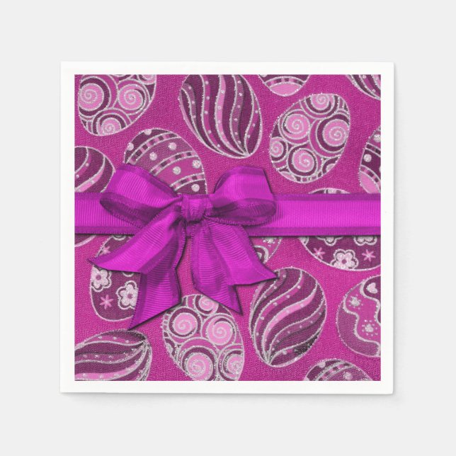 Dekorative rosa Ribbon Ostereier Napkins Serviette (Vorderseite)