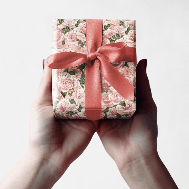 Dekorative Rosa Rose Botanisch Geschenkpapier (Decorative Blush Pink Gold Glam Rose Botanical Wrapping Paper)