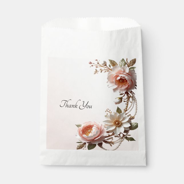 Dekorative rosa und weiße Blumen Geschenktüte Geschenktütchen (Vorderseite)