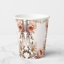 Dekorative rosa und weiße Blumen-Papierbecher