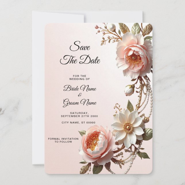 Dekorative rosa und weiße Blumen Save The Date (Vorderseite)