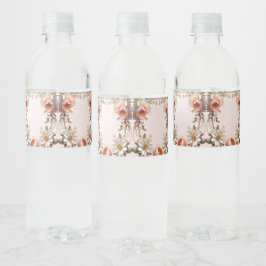 Dekorative rosa und weiße Blumen Wasserflasche  Wasserflaschenetikett