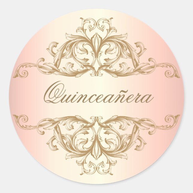 Dekorative Rose Gold Quinceanera Runder Aufkleber (Vorderseite)