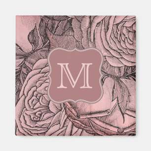 Dekorative Rosen Roséfarbenes Monogramm Magnet