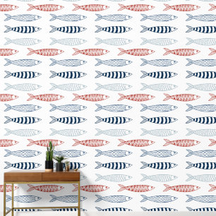 Dekorative Rot & Blau Sardinen Fischmuster Tapete